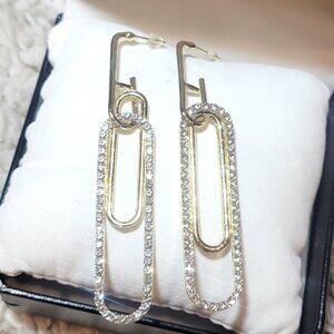 ✨Trendy Cubic Zirconia Yellow Gold Paperclip Chain Statement Earrings✨